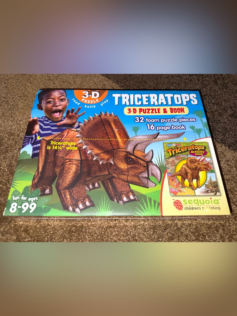 Triceratops 3-D Puzzle and Activity Book by Sequoia Children's Publishing, NEW